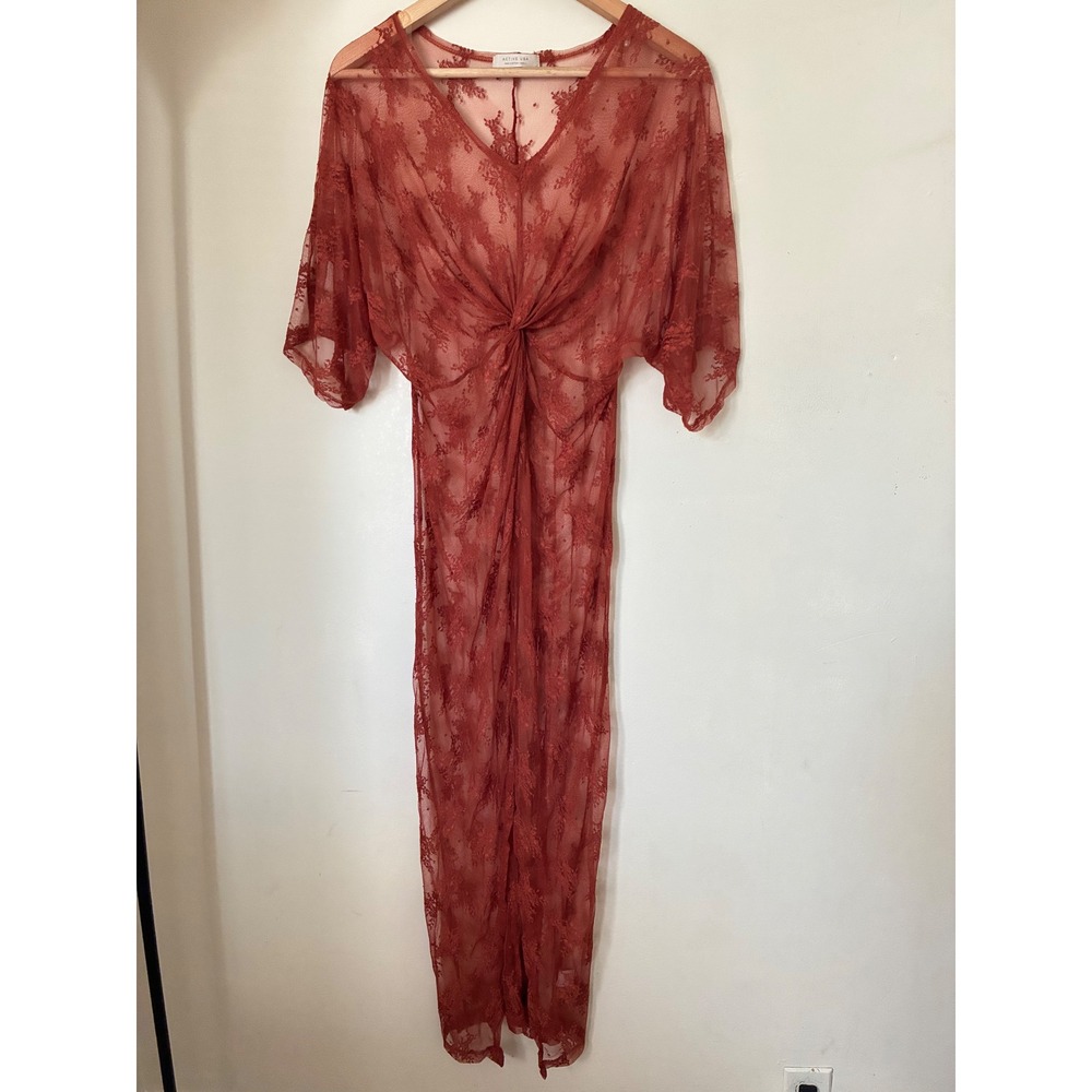 Active Rust Orange Floral Lace Twist Front Maxi Dress Boho Festival S Concert